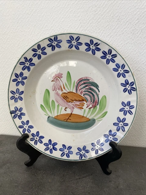 ancien plat creux assiette longwy decor coq fleur table deco retro