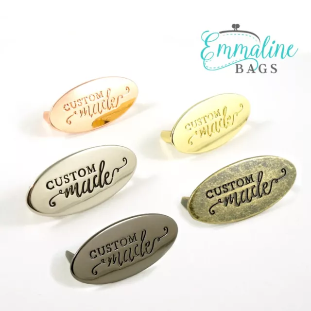 OVAL 'CUSTOM MADE' large bag label by Emmaline bags - range of finishes