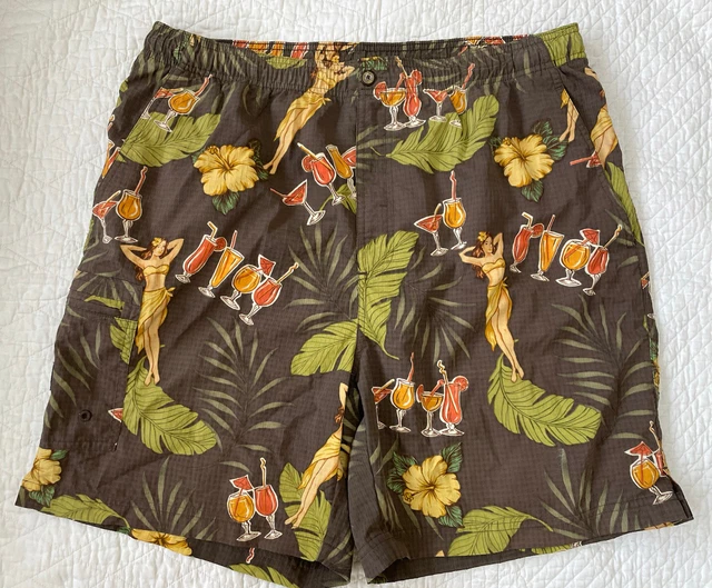 Men's Tommy Bahama Size Large Hula Girl Hawaiian Floral Swim Shorts Trunks