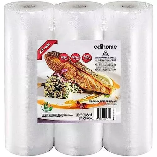 Edihome, Sac Sous Vide Alimentaire, 3 Rouleau, 28x300cm, Sachet, sans BPA, Sous