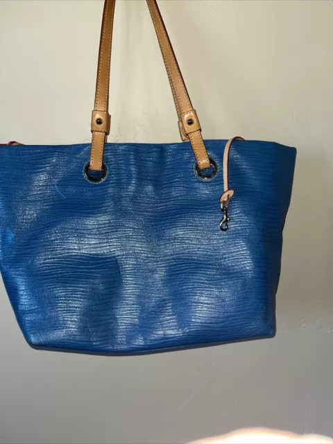 Dooney & Bourke Wavy Blue Leather Logo Shopper Tote Bag Purse 15x10