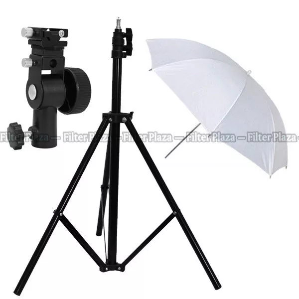 Pro Studio Light Stand + Flash Speedlite D Bracket Mount + 33"White Umbrella Kit