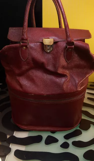Finnigans of Bond Street Travel Handbag Vintage Red Leather Well used Ultra Rare