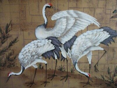 Large Painting of Japanese Cranes Canvas, 48" X 60" Signed in Chinese Characters