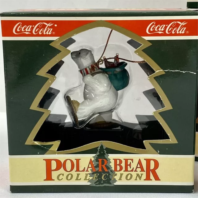 3 Vintage Coca-Cola Polar Bear Collection Christmas Ornaments & Coke Bottle 3