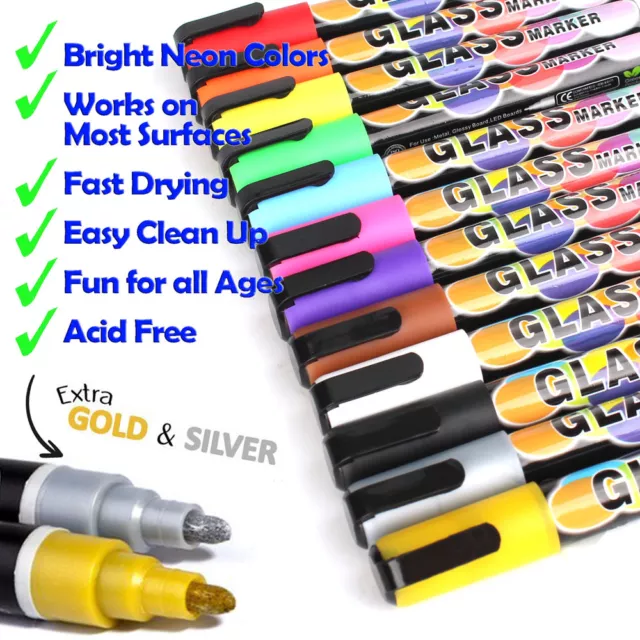 12 Colors 6mm Dual Nib Liquid Chalk Highlighter Fluorescent Neon Marker Pen Set