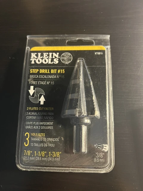Klein Tools Step Drill Bit #15 Double Fluted 7/8 to 1-3/8-Inch # KTSB15