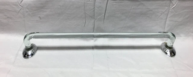 Antique 20" Glass Deco Towel Bar Chrome Brass Ends Bathroom VTG Old 766-23B