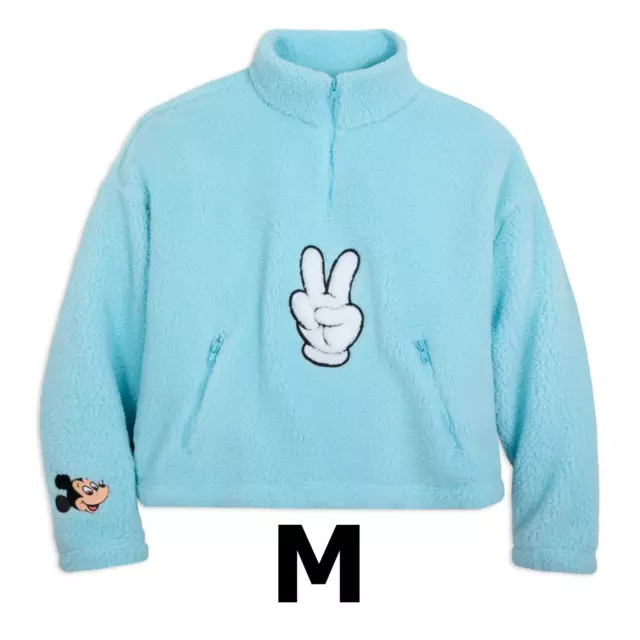 Disney Parks Mickey Mouse Peace Sign Fleece Pullover Sweatshirt Women MEDIUM