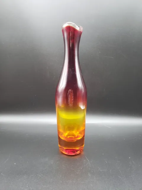 Blenko Amberina Blown Glass Stretch Swung Vase 9.5” Tall Hand-Bl Art Glass MCM