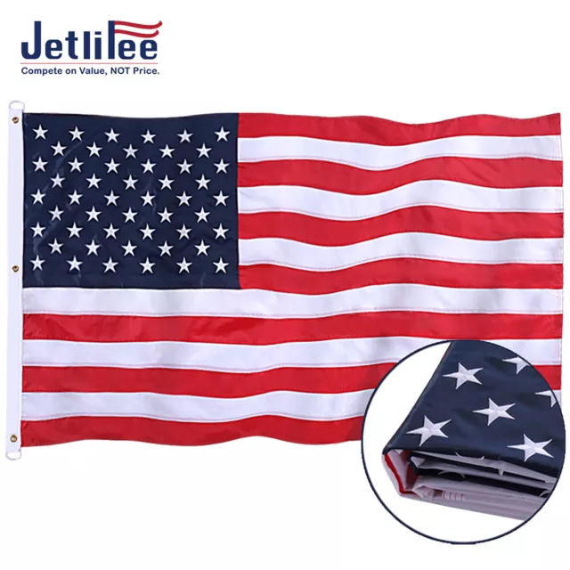 American US Flag Heavy Duty 210D 3x5 FT Embroidered Stars Sewn Stripes Grommets