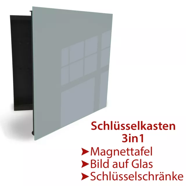 Schlüsselkasten Schlüsselaufbewahrungsbox Magnettafel 30x30 cm Grau Glas Deko