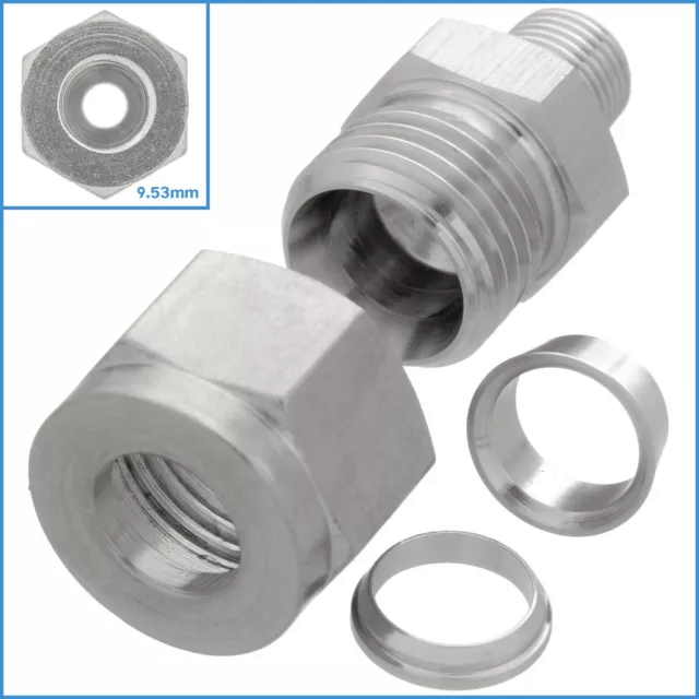 Stainless Steel 3/8" 9.53mm OD 1/8" NPT Compression Fitting Double Ferrule Tube
