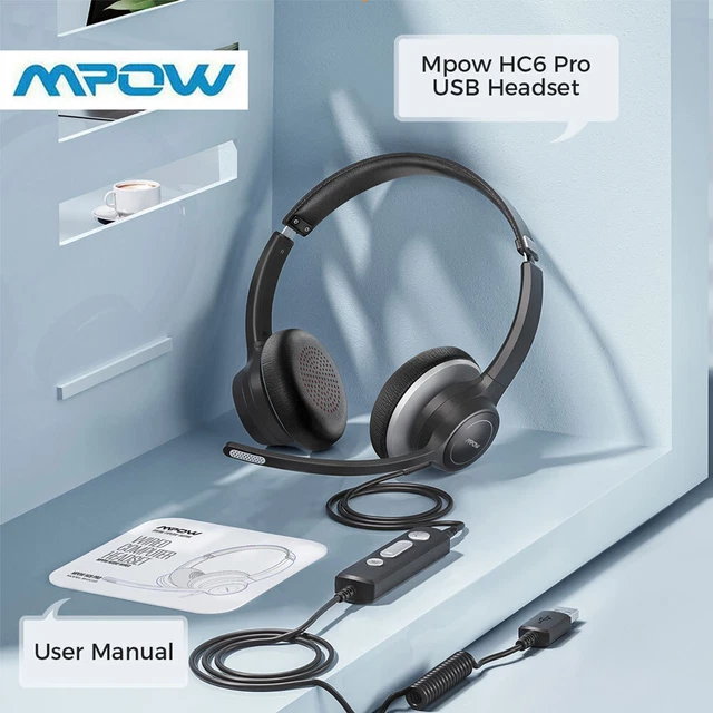 MPOW HC6 3.5MM USB Wired Headset Mic Noise Cancelling Headphones Call
