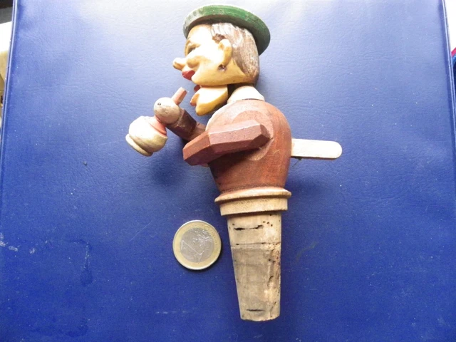 Bouchon De Bouteille Vin En Bois Sculpté – Dormeur Articulé à Lunettes (vintage)