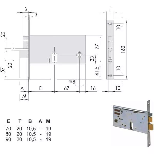 Cisa 14461-90-0 Serrure électrique à mortaise Bandes en aluminium 8015345074632