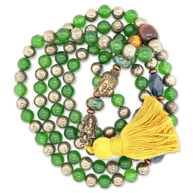 Stones Desire Prosperity Jade & Pyrite Stone Mala (30") (10mm)