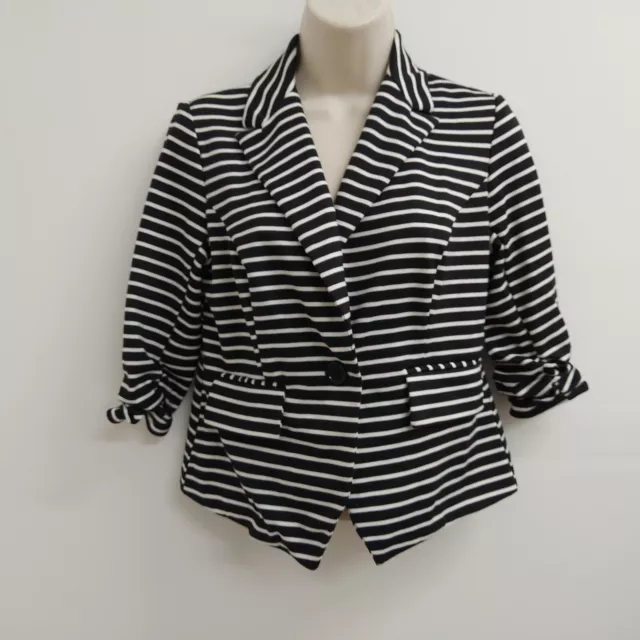 Cato Womens Blazer Jacket Size S Black White Stripped VNeck Button Ladies Career
