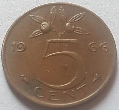 1966 Netherlands Juliana Five 5 Cent coin