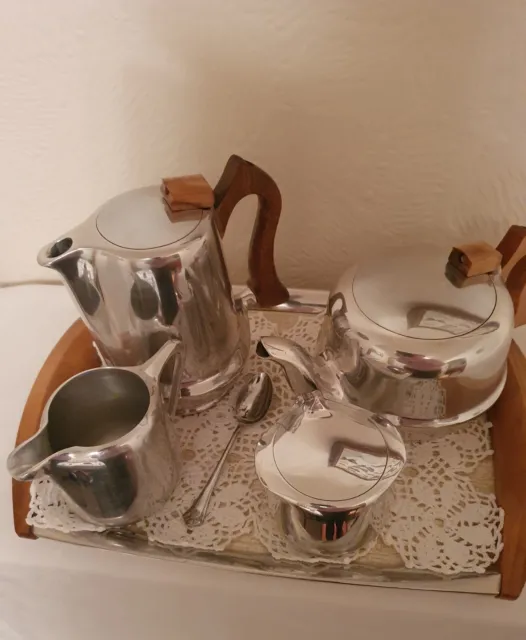 Piquot Ware 5 Piece Tea Set With Tray Excellent Condition Very Clean