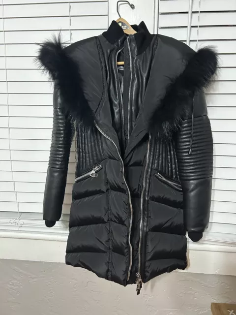 NICOLE BENISTI Madison Intarsia Fur Trim Jacket Coat Black