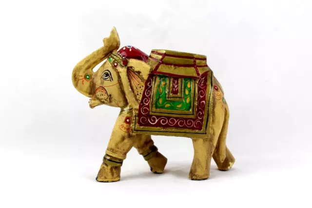 Antique en Bois Éléphant Statue Handmade Vieux État Rare Indien Décor Figurine