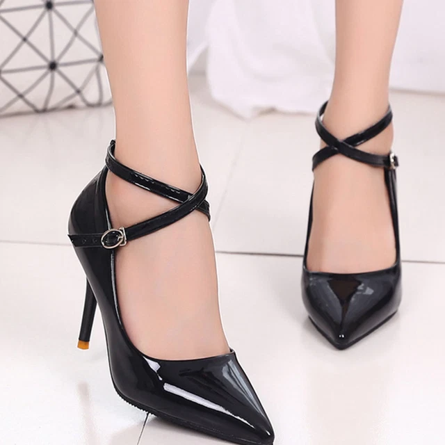 Night Club Stiletto Kitten Heels Women Black Block Heels Women One Word Belt 2