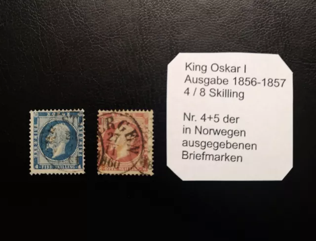 Briefmarken King Oskar 1856-57 Norge (Norwegen) Raritäten 4/8 Skilling