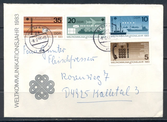 DDR 1983  Mich Nr 2770-73 Weltkommunikationsjahr  Satzbrief Ersttad-Ortsstempel