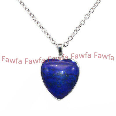 Blue Lapis Lazuli Heart Pendant Jewelry Necklace 18" 925 Silver Plated Chian
