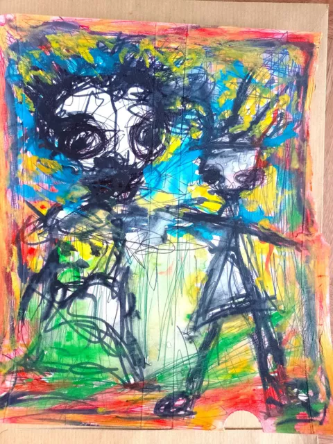 23x25cm Dessin encre sr carton expressionnisme outsider art singulier M Merrheim