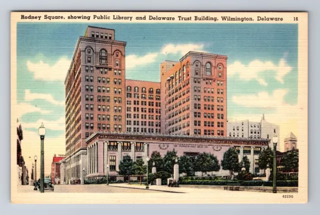 Wilmington DE-Delaware, Public Library, Delaware Trust Bldg., Vintage Postcard