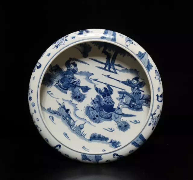 35CM Kangxi Signed Antique Chinese Blue & White Porcelain Brush Washer w/figure