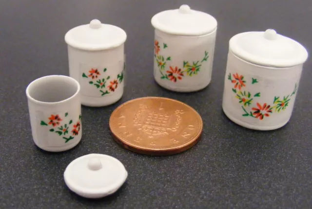 Dolls House Set Of 4 Metal Kitchen Storage Containers Tumdee 1:12 Scale D1853