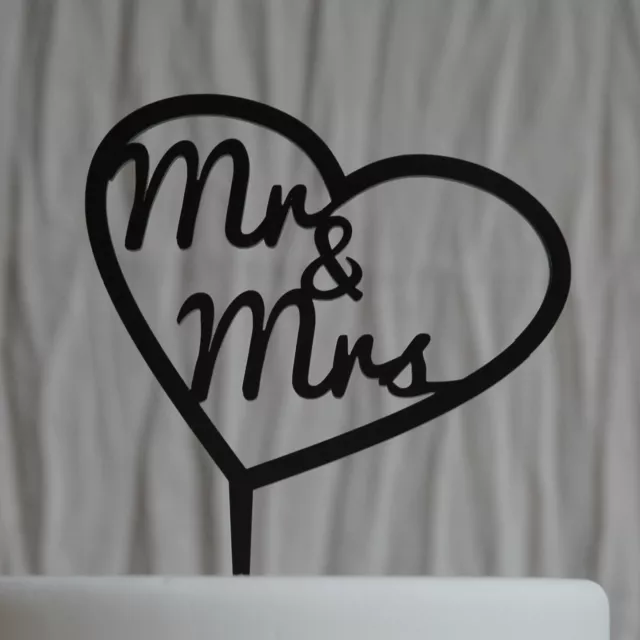 Mr & Mrs Wedding Cake topper, with Love Heart Design, anniversary Cake Topper