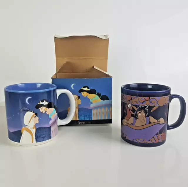 Disney Store Aladdin Mugs NEUF avec Boite Vintage Aladdin Jasmine et Génie Jafar