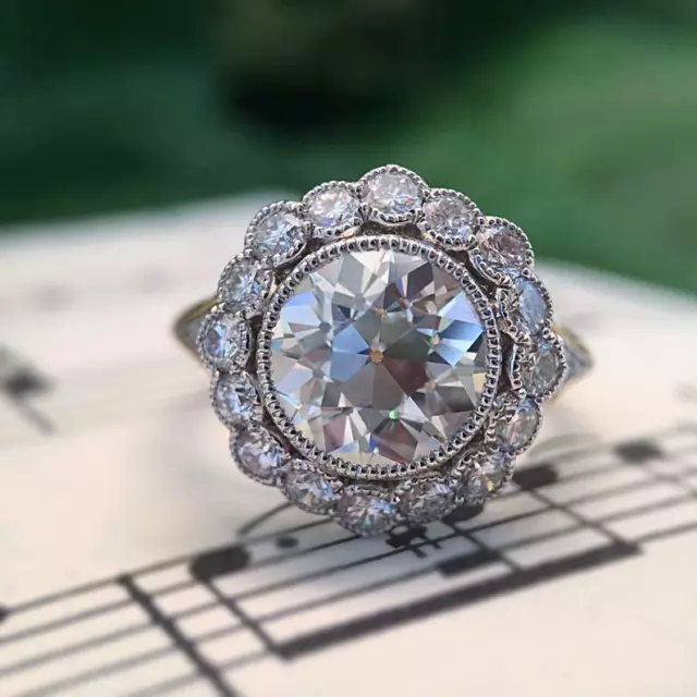 4 Ct Round Cut Lab-Created Diamond Two-Tone Style Victorian Vintage 1920's Rings