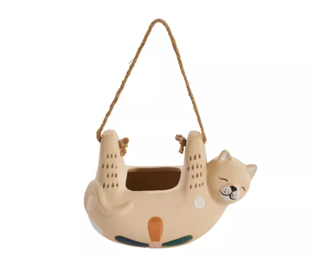 Hanging Cat Planter | Succulent Planter Pot | 8.8" Cat Ceramic Hanging Planter