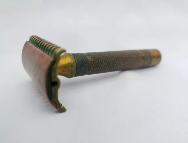 Gillette Vintage Safety Razor Copper Brass 3 Piece Long Comb Shaver 1930s USA