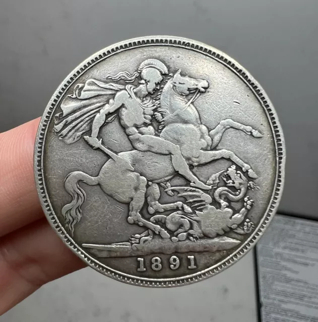 Antique 1891 Victorian 1 Crown 5 Shillings 925 Solid Silver Coin British