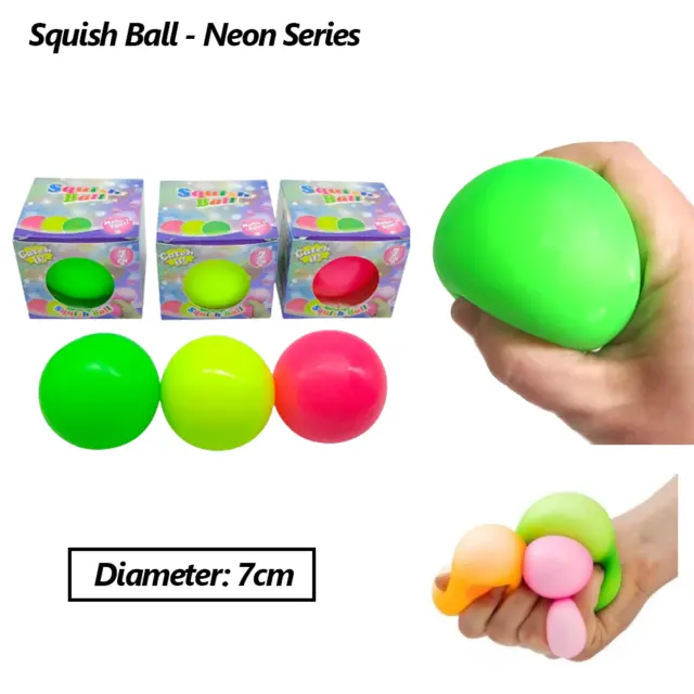 Anti Stress Squishy Ball Neon Colour Relief Abreaction Sensory Squeeze Ball 7CM