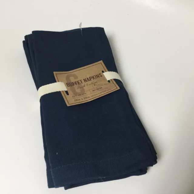 Nuevo juego de 6 servilletas buffet World Market 100 % algodón 20"" X 20"" índigo oscuro azul marino