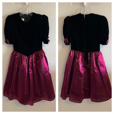 Jessica McClintock Gunne Sax Vintage 80s Velvet Satin Girls Dress Plum Black 14