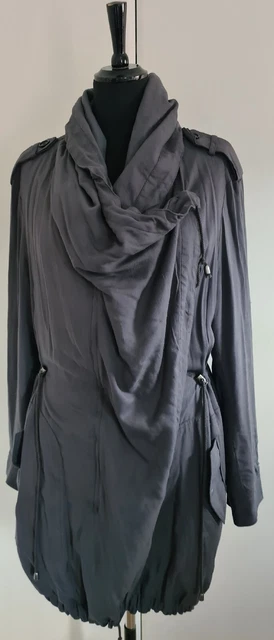 ASOS Dark Grey Urban Chic Draped Cowl Neck Coat Parka UK 16