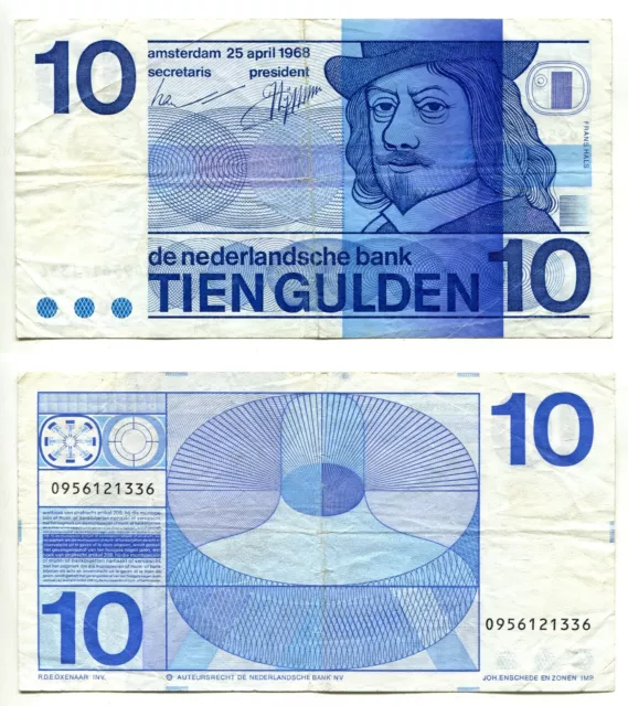 10 Gulden Niederlande / Netherlands 25.4.1968  Erhaltung III,  P. 91b