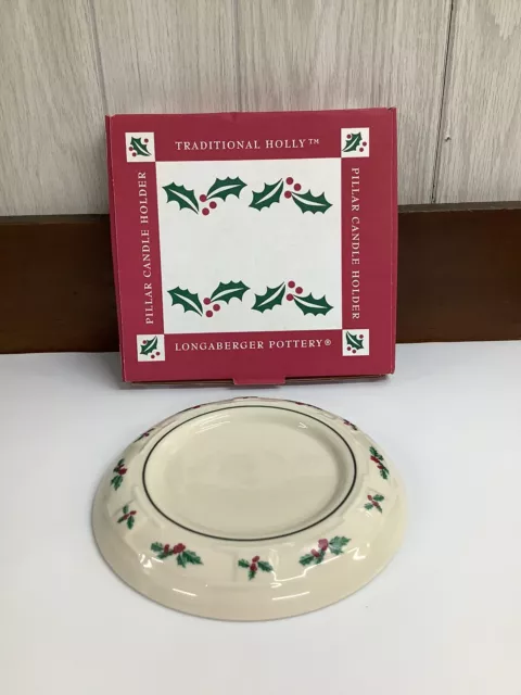 Longaberger Pottery Traditional Holly Pillar Candle Holder USA 2000 NOS