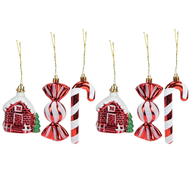 6 PIEZAS Adornos Colgantes de Vidrio Árbol de Navidad Rojo Colgante Decoraciones de Navidad