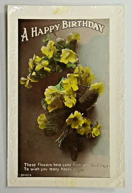 A Happy Birthday Yellow Flowers Hand Colored 1933 RPPC Postcard 201