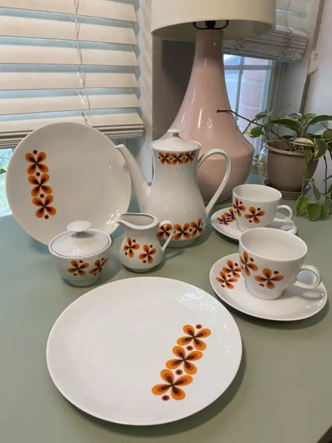 Fun Groovy Porcelain Flowers Mitterteich Bavaria Germany Tea Set 1970