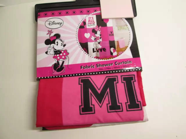 Disney Shower Curtain 72x72 IT'S ALL ABOUT MINNIE Mouse Pink, Black, Red & White